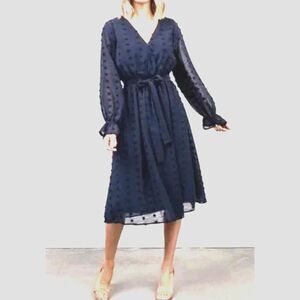 Baltic Born Women's dress midi navy sundress blue romantic chic V-neck size M